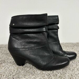 PIKOLINOS Black Leather Slouchy Scrunch Bootie Heel Zipper Boot Size 37 6.5 - 7
